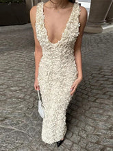 3D Flower Sleevless V-Neck Elegant Wrap Maxi Dresses